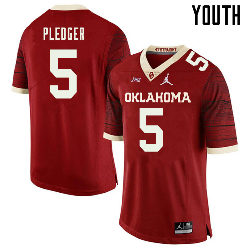 Jordan Brand Youth #5 T.J. Pledger Oklahoma Sooners College Football Jerseys Sale-Retro